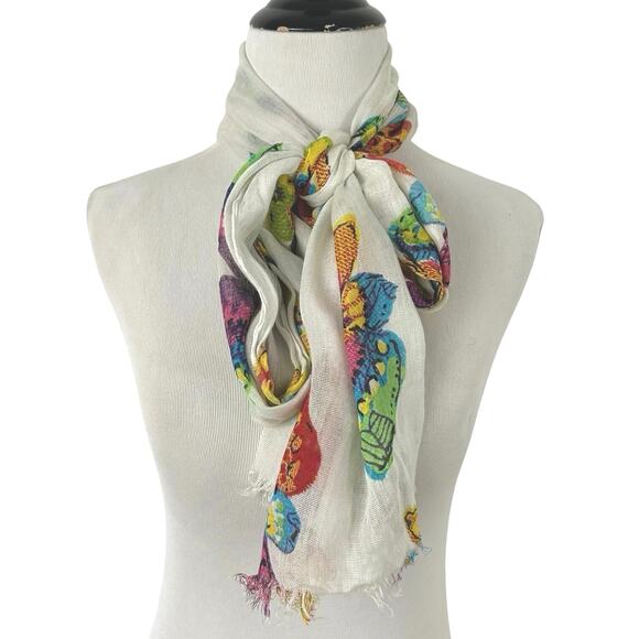 Women Butterfly Retangle Head Neck Scarf Colorful Boho Summer White 70”x14” - Picture 1 of 5